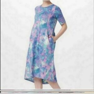 Lori Goldstein watercolor t-shirt style dress pockets midi lagenlook loungewear